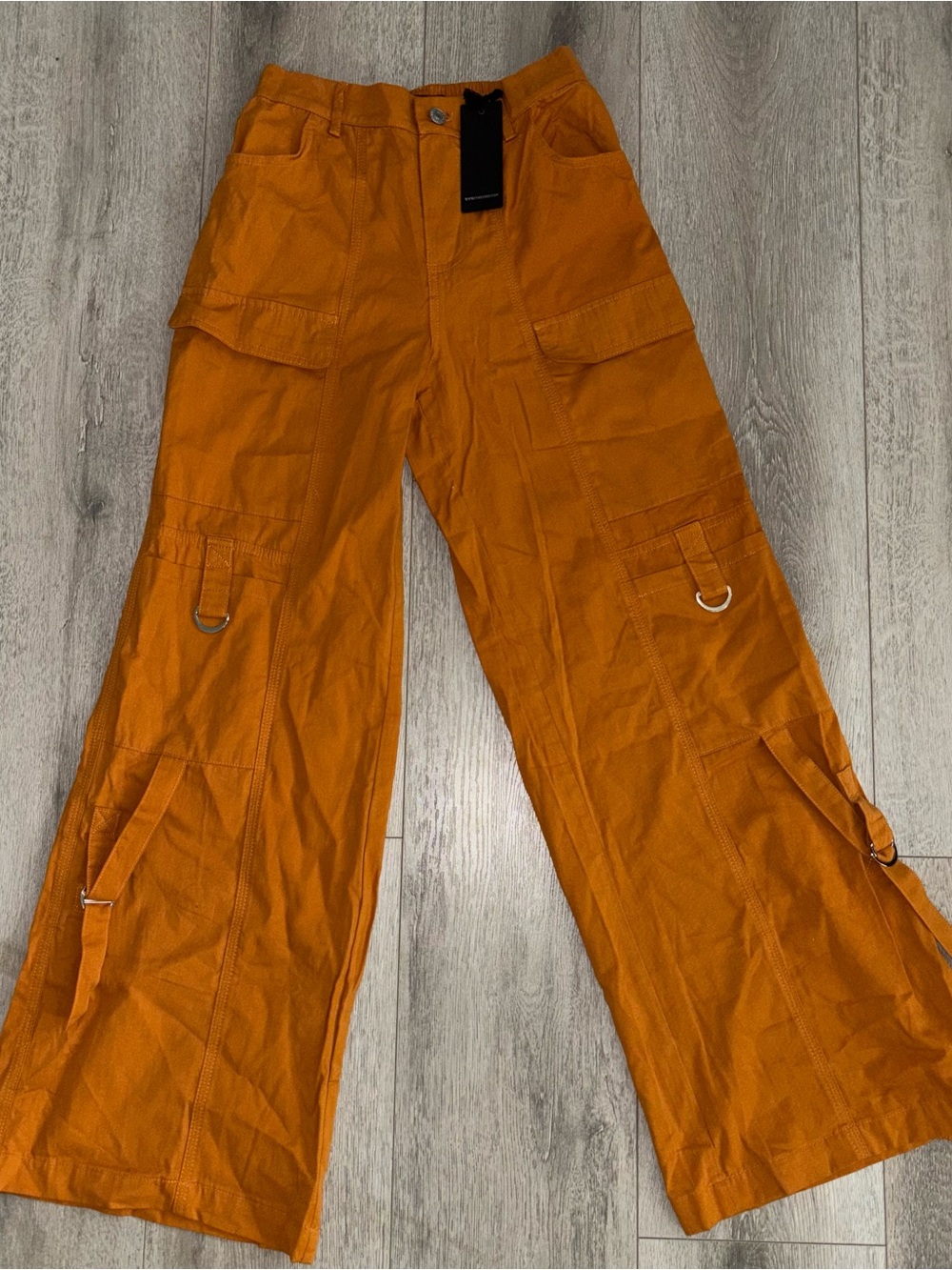 Y2K Wide Leg Cargo Pants Baggy Burnt Orange Strappy Utility Cargos